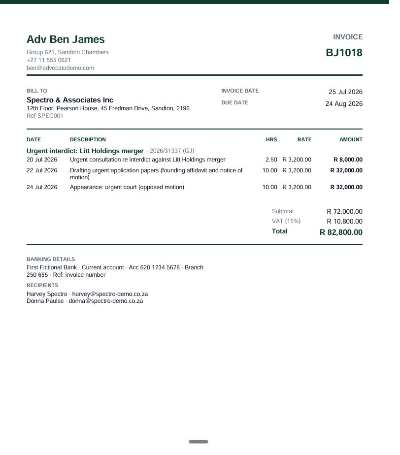 A multi-line fee note for an urgent application (BJ1018).